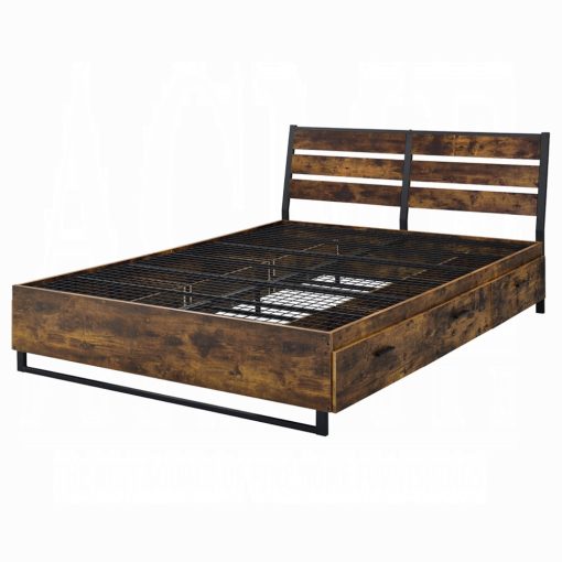Acme Juvanth Rustic Oak & Black Bed with Storage - Image 7
