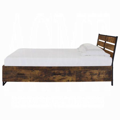 Acme Juvanth Rustic Oak & Black Bed with Storage - Image 5