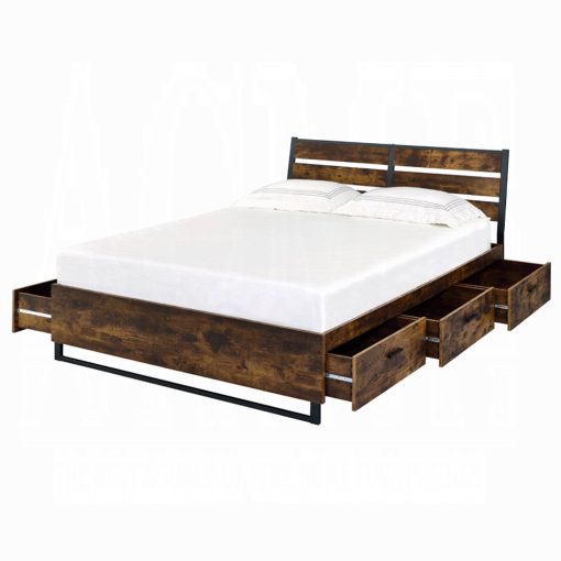Acme Juvanth Rustic Oak & Black Bed with Storage - Image 6