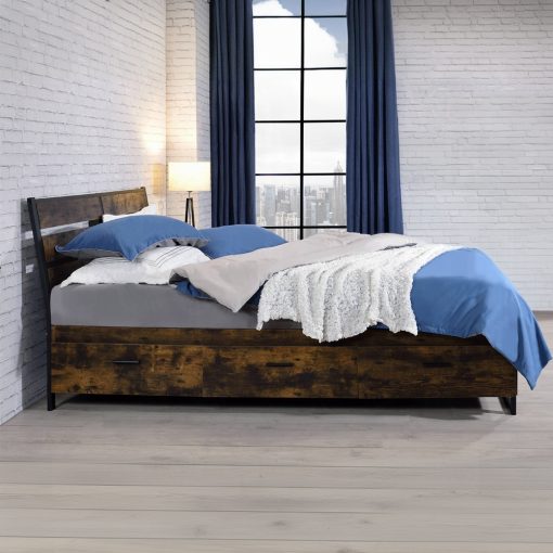 Acme Juvanth Rustic Oak & Black Bed with Storage - Image 2
