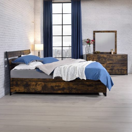 Acme Juvanth Rustic Oak & Black Bed with Storage - Image 3