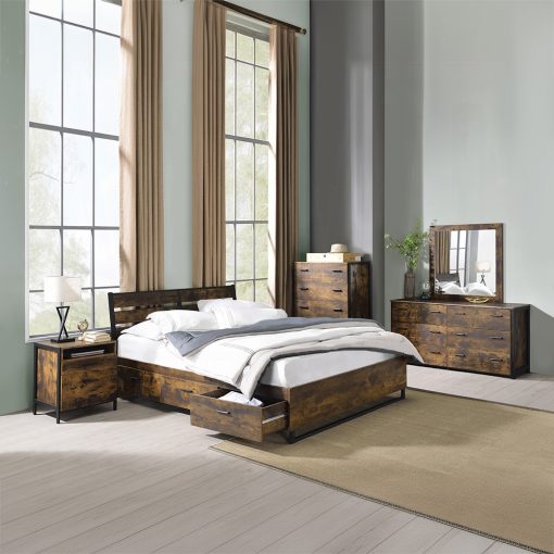Acme Juvanth Rustic Oak & Black Bed with Storage