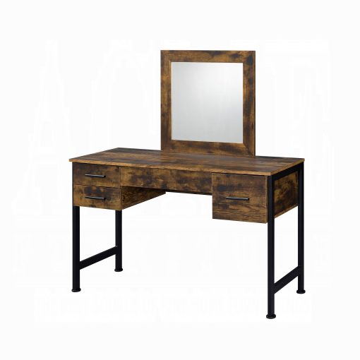 Acme Juvanth Rustic Oak & Black Vanity Desk & Mirror - Image 2