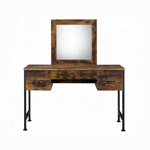 Acme Juvanth Rustic Oak & Black Vanity Desk & Mirror - Image 3