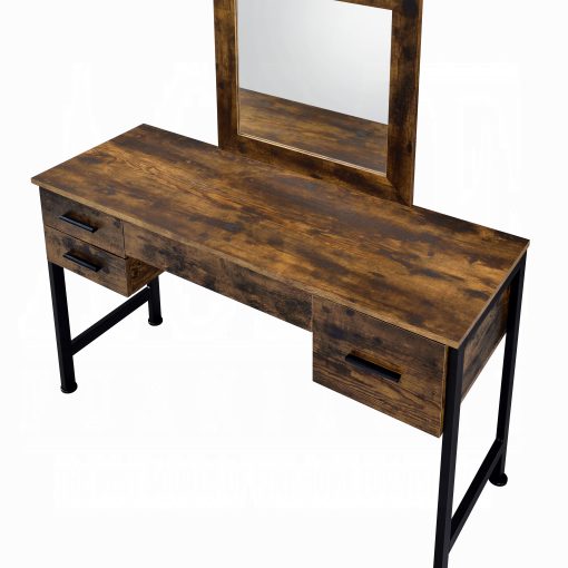Acme Juvanth Rustic Oak & Black Vanity Desk & Mirror - Image 5