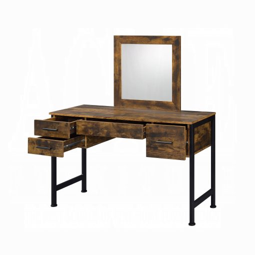 Acme Juvanth Rustic Oak & Black Vanity Desk & Mirror - Image 4
