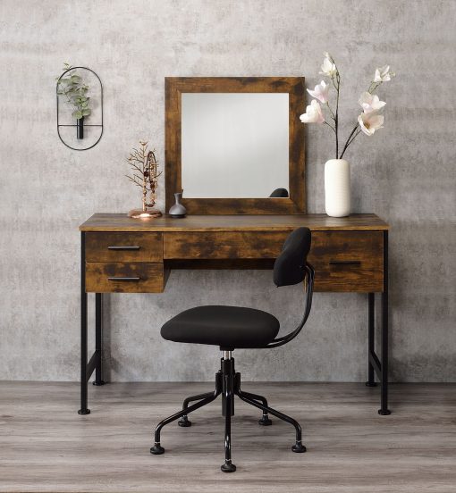 Acme Juvanth Rustic Oak & Black Vanity Desk & Mirror