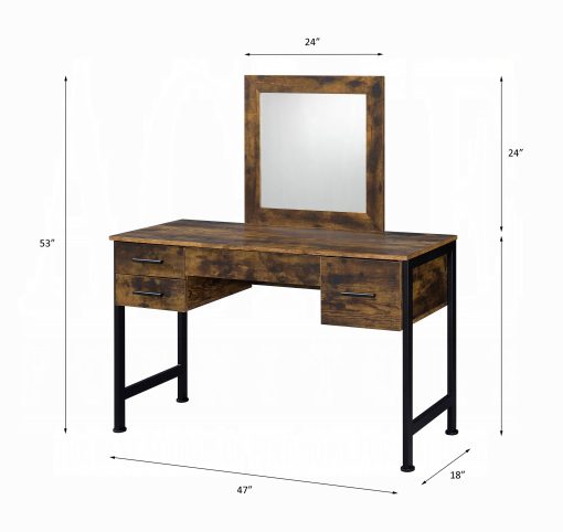 Acme Juvanth Rustic Oak & Black Vanity Desk & Mirror - Image 6