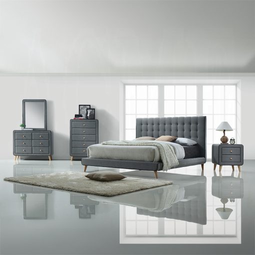 Acme Valda Light Gray Fabric Queen Bed - Image 3