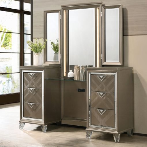 Acme Skylar Dark Champagne Vanity Desk & Mirror