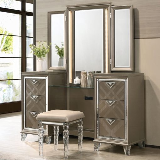 Acme Skylar Dark Champagne Vanity Desk & Mirror - Image 6