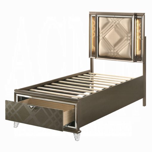 Acme Skylar Synthetic Leather & Dark Champagne Bed with Led & Storage - Image 3