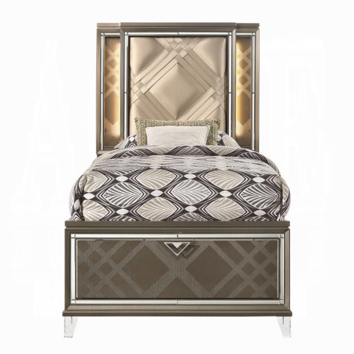 Acme Skylar Synthetic Leather & Dark Champagne Bed with Led & Storage - Image 2