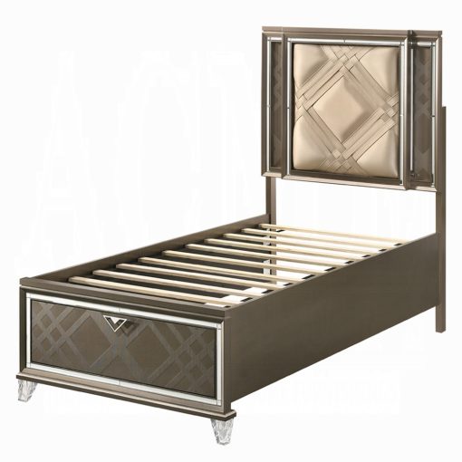 Acme Skylar Synthetic Leather & Dark Champagne Bed with Led & Storage - Image 4