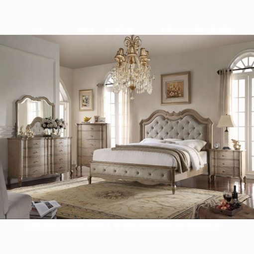 Acme Chelmsford Beige Fabric & Antique Taupe Bed - Image 2