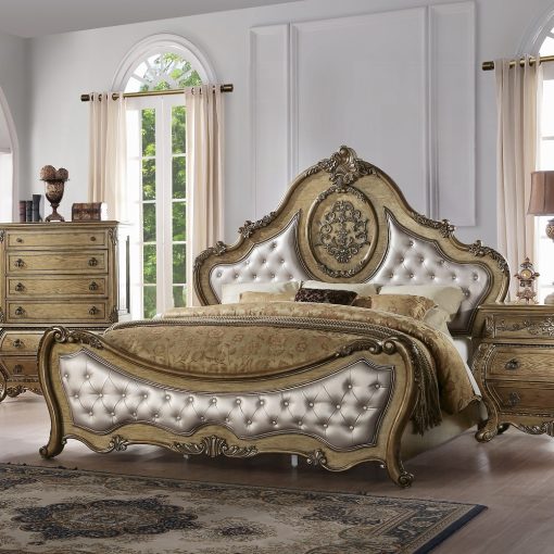 Acme Ragenardus Synthetic Leather & Vintage Oak Bed
