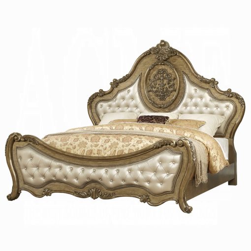 Acme Ragenardus Synthetic Leather & Vintage Oak Bed - Image 2