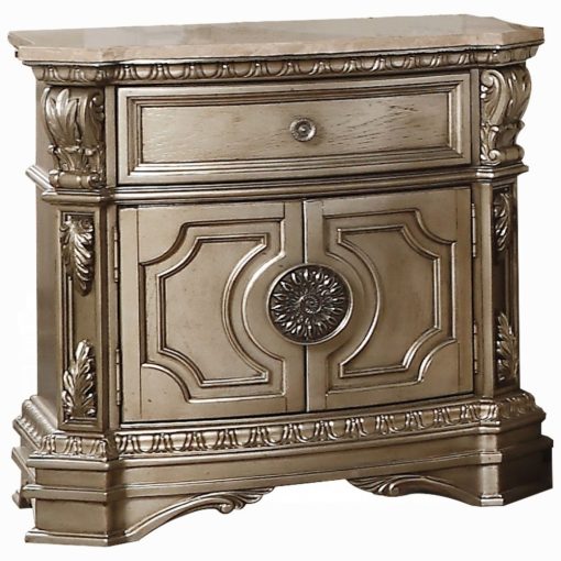 Acme Northville Antique Silver Nightstand with Marble Top