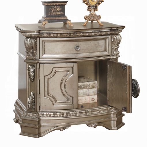 Acme Northville Antique Silver Nightstand with Wooden Top - Image 2