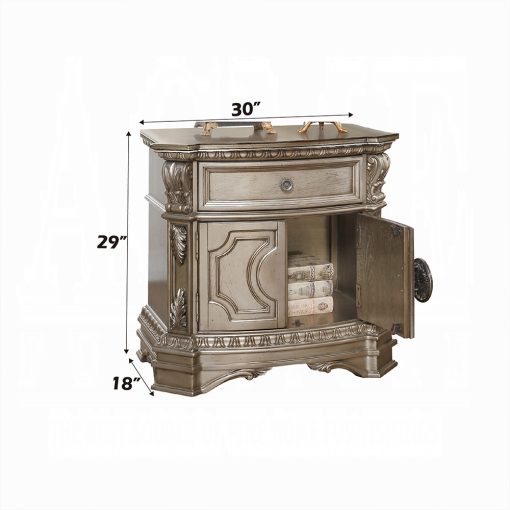 Acme Northville Antique Silver Nightstand with Wooden Top - Image 3