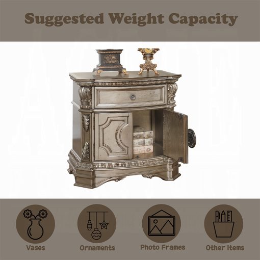 Acme Northville Antique Silver Nightstand with Wooden Top - Image 4