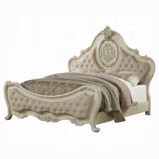Acme Beige Linen & Antique White Ragenardus Bed - Image 2