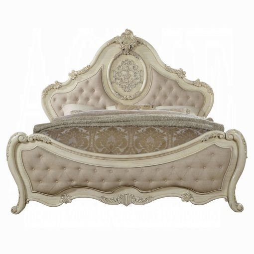 Acme Beige Linen & Antique White Ragenardus Bed - Image 3