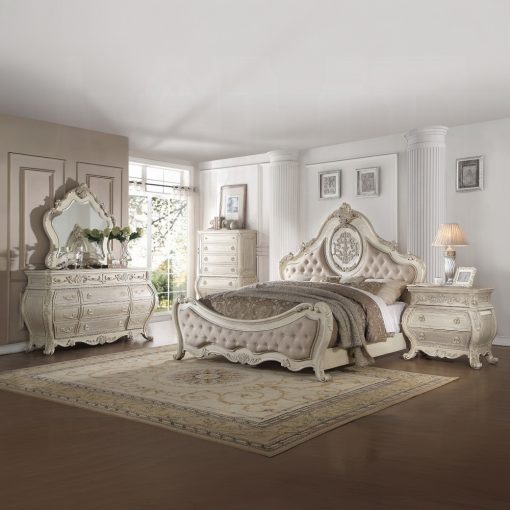 Acme Beige Linen & Antique White Ragenardus Bed - Image 4