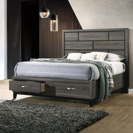 Acme Valdemar Weathered Gray Bed with Storage