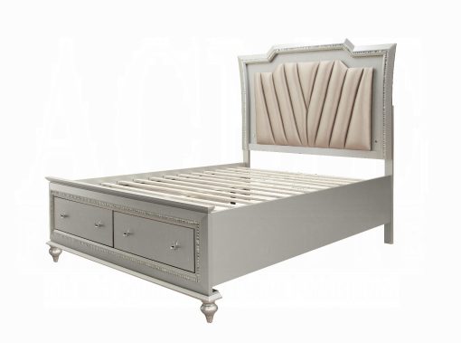 Acme Kaitlyn Synthetic Leather & Champagne Bed with Led & Storage - Image 3