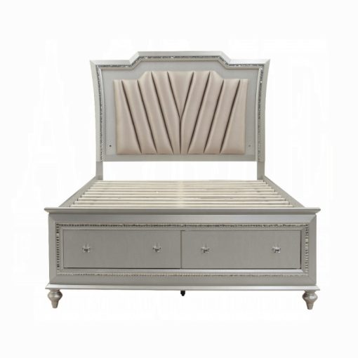 Acme Kaitlyn Synthetic Leather & Champagne Bed with Led & Storage - Image 7