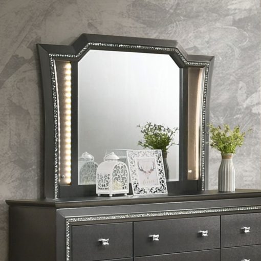 Acme Kaitlyn Metallic Gray Mirror w/LED