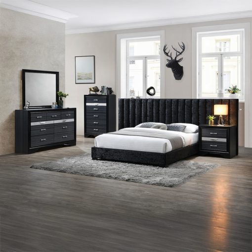 Acme Rivas Black Fabric Queen Bed - Image 4