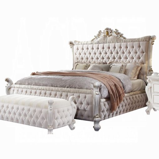 Acme Picardy Fabric & Antique Pearl Poly Resin Bed - Image 2