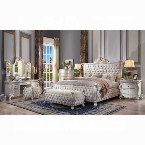 Acme Picardy Fabric & Antique Pearl Poly Resin Bed