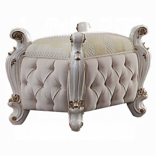 Acme Picardy Fabric & Antique Pearl Vanity Stool