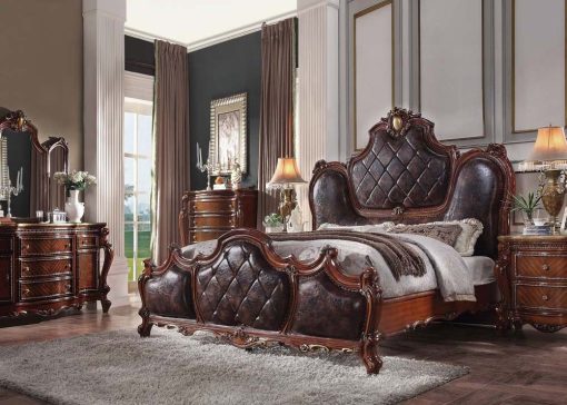 Acme Picardy Synthetic Leather & Honey Oak Bed