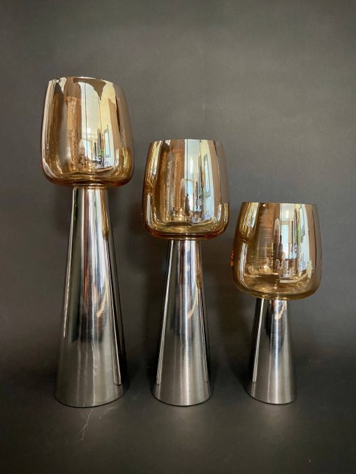 The Light Garden Silver 2 Tone Glass Candlesticks Set of 3