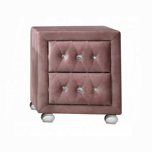 Acme Reggie Pink Fabric Nightstand - Image 2