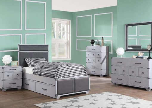 Acme Orchest Gray Synthetic Leather & Gray Twin Bed