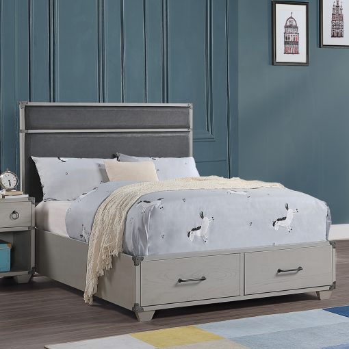 Acme Orchest Gray Synthetic Leather & Gray Twin Bed with Storage