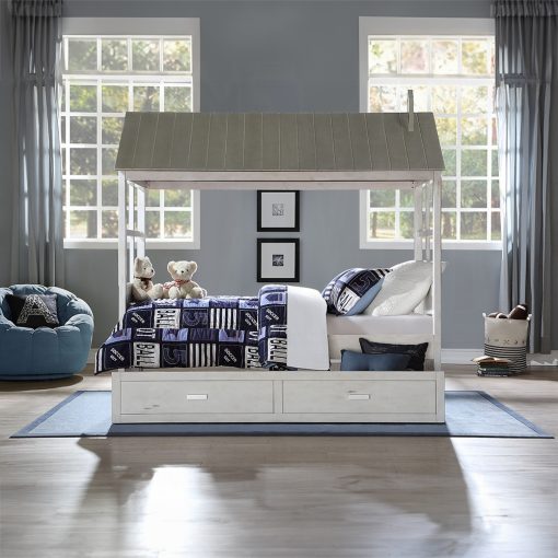 Acme Tree House II Weathered White & Washed Gray Twin Bed