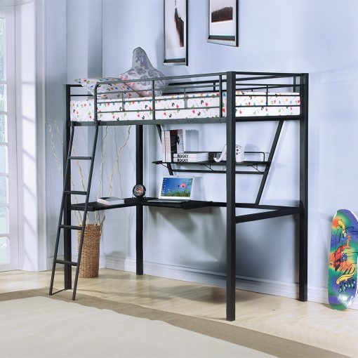 Acme Senon Silver & Black Twin Loft Bed with Desk