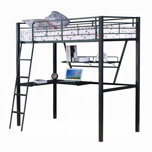 Acme Senon Silver & Black Twin Loft Bed with Desk - Image 2