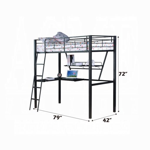 Acme Senon Silver & Black Twin Loft Bed with Desk - Image 3