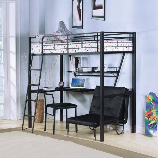 Acme Senon Silver & Black Twin Loft Bed with Desk - Image 4
