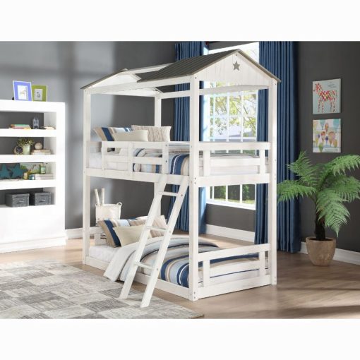 Acme Nadine Cottage Weathered White & Washed Gray Twin/Twin Bunk Bed