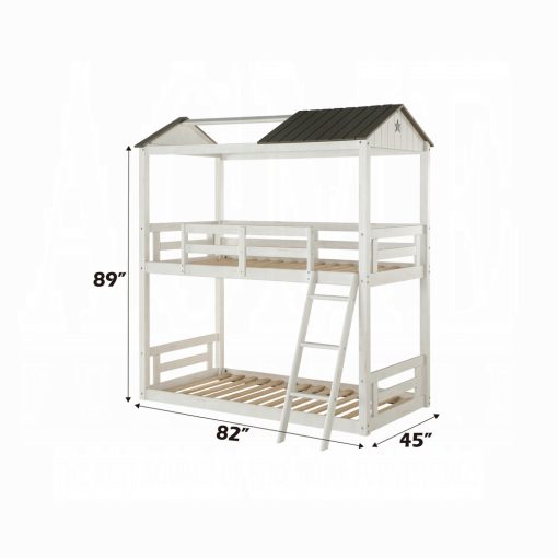 Acme Nadine Cottage Weathered White & Washed Gray Twin/Twin Bunk Bed - Image 2