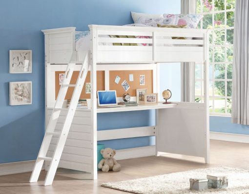 Acme Lacey White Twin Loft Bed with Desk