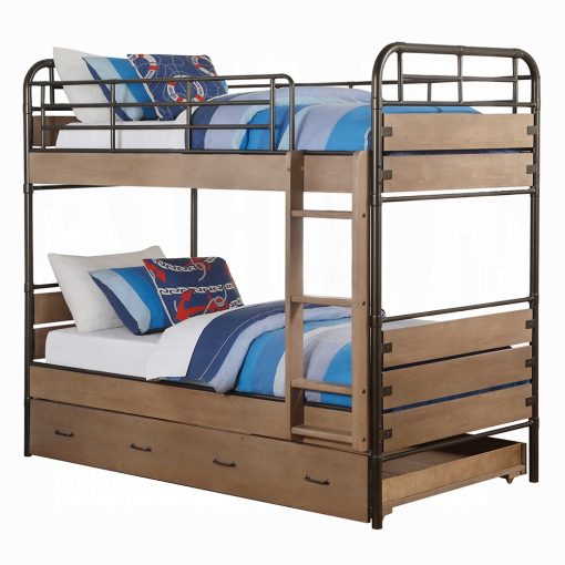 Acme Adams Antique Oak & Gunmetal Twin/Twin Bunk Bed with Trundle - Image 3
